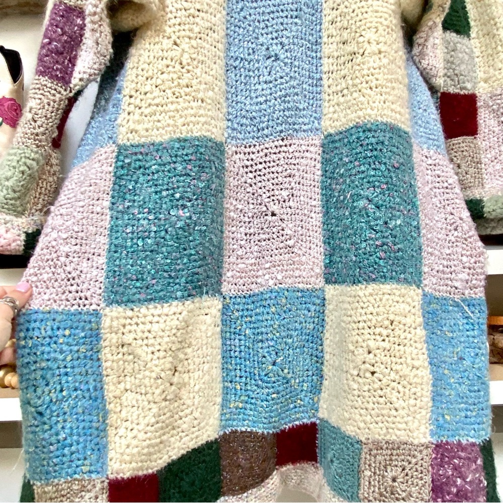SOLD⭐️Artisan Patchwork Duster boho wool jacket sweater hippy granny vibe - Picture 15 of 16